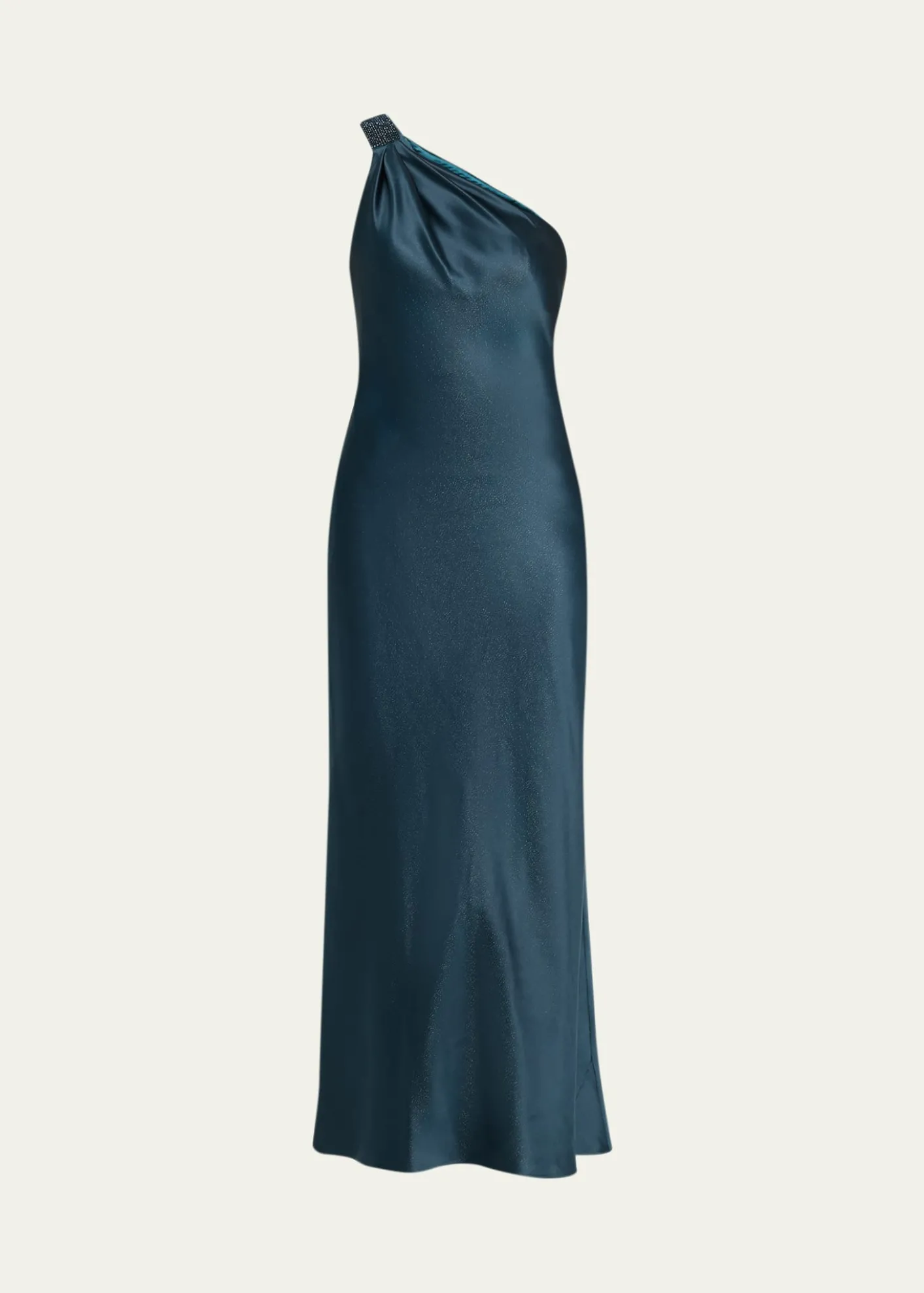 Giorgio ArmaniOne-Shoulder Shimmering Satin Ankle Dress
