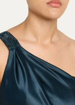 Giorgio ArmaniOne-Shoulder Shimmering Satin Ankle Dress