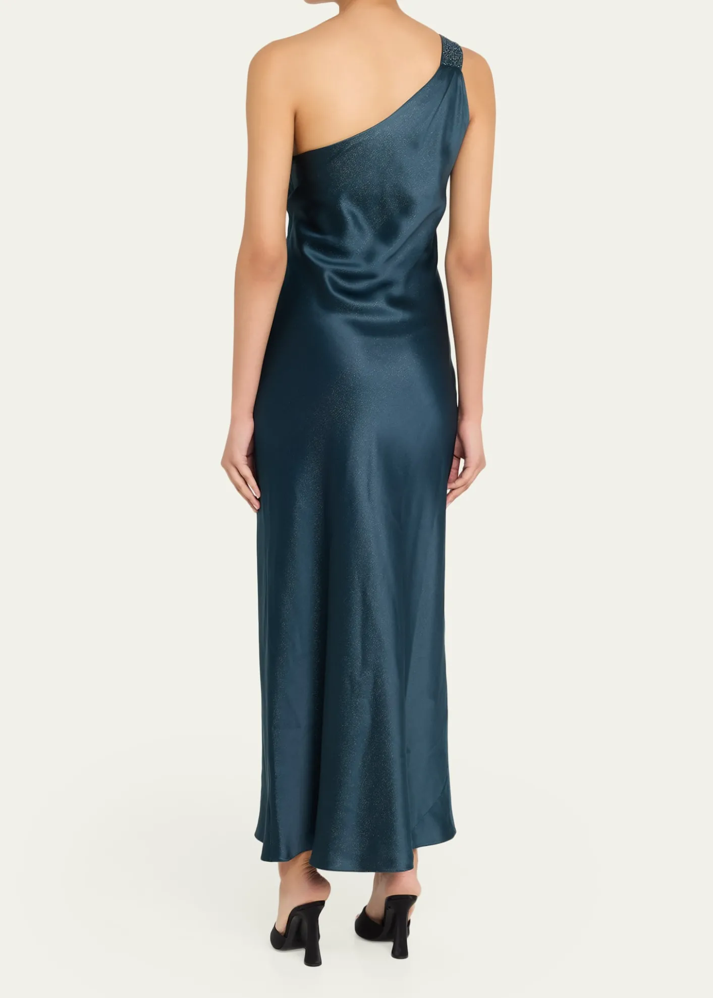 Giorgio ArmaniOne-Shoulder Shimmering Satin Ankle Dress