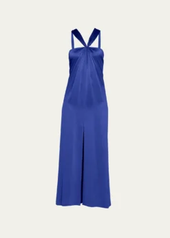 Giorgio ArmaniPleated Halter Slit-Hem Silk Gown