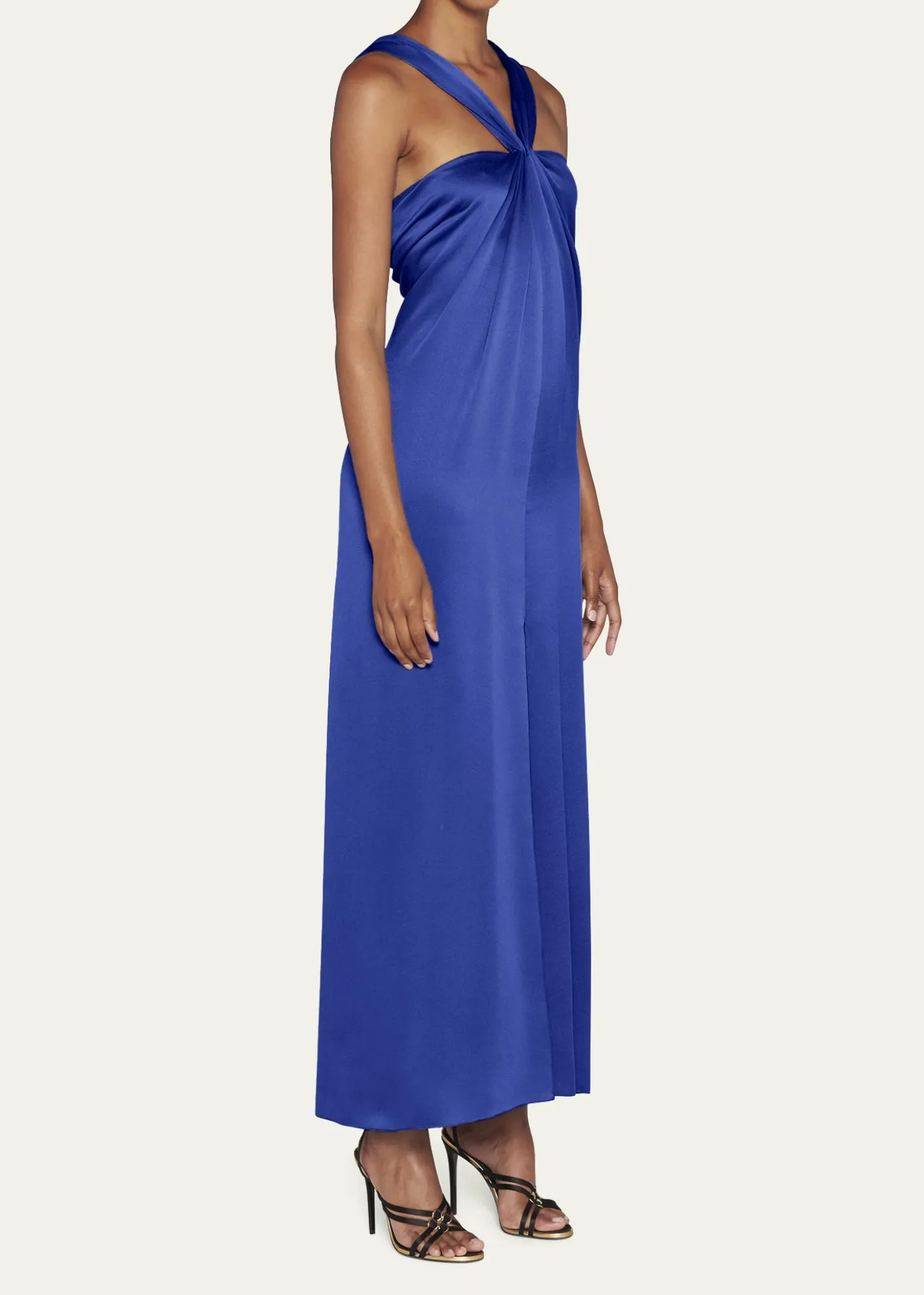 Giorgio ArmaniPleated Halter Slit-Hem Silk Gown