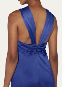 Giorgio ArmaniPleated Halter Slit-Hem Silk Gown