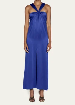 Giorgio ArmaniPleated Halter Slit-Hem Silk Gown