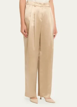 Giorgio ArmaniPleated Satin Straight-Leg Pants