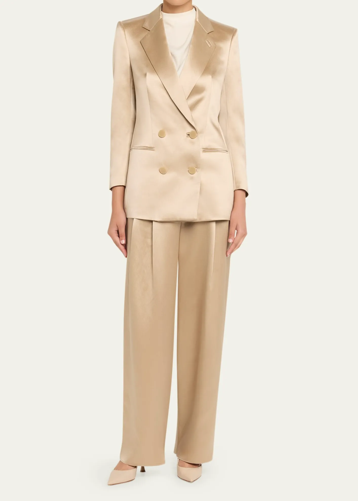 Giorgio ArmaniPleated Satin Straight-Leg Pants
