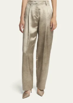 Giorgio ArmaniPleated Silk Straight-Leg Trousers