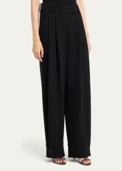 Giorgio ArmaniPleated Silk Wide-Leg Cuffed Trousers