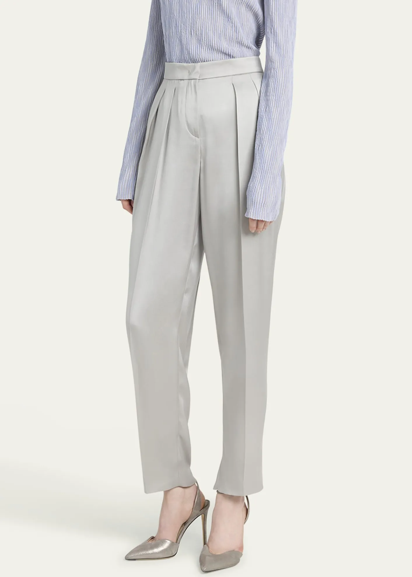 Giorgio ArmaniPleated Skinny Leg Silk Trousers