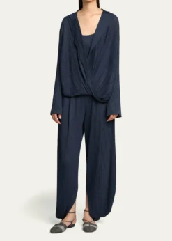 Giorgio ArmaniPlisse Balloon-Leg Split-Hem Trousers