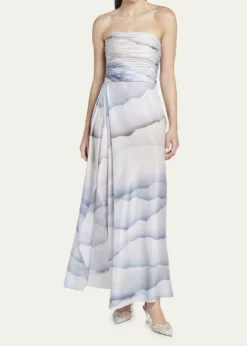 Giorgio ArmaniPrinted Strapless Ruched Silk Dress