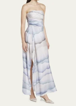 Giorgio ArmaniPrinted Strapless Ruched Silk Dress