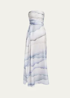 Giorgio ArmaniPrinted Strapless Ruched Silk Dress
