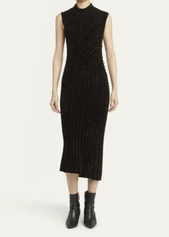 Giorgio ArmaniRibbed Chenille Sleeveless Midi Dress