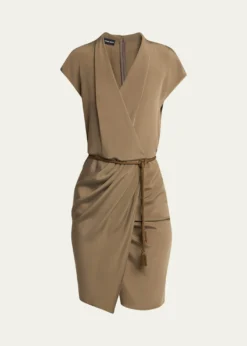 Giorgio ArmaniRope Belted Short-Sleeve Draped Dress