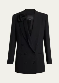Giorgio ArmaniRosette Lapel Double-Breasted Blazer Jacket