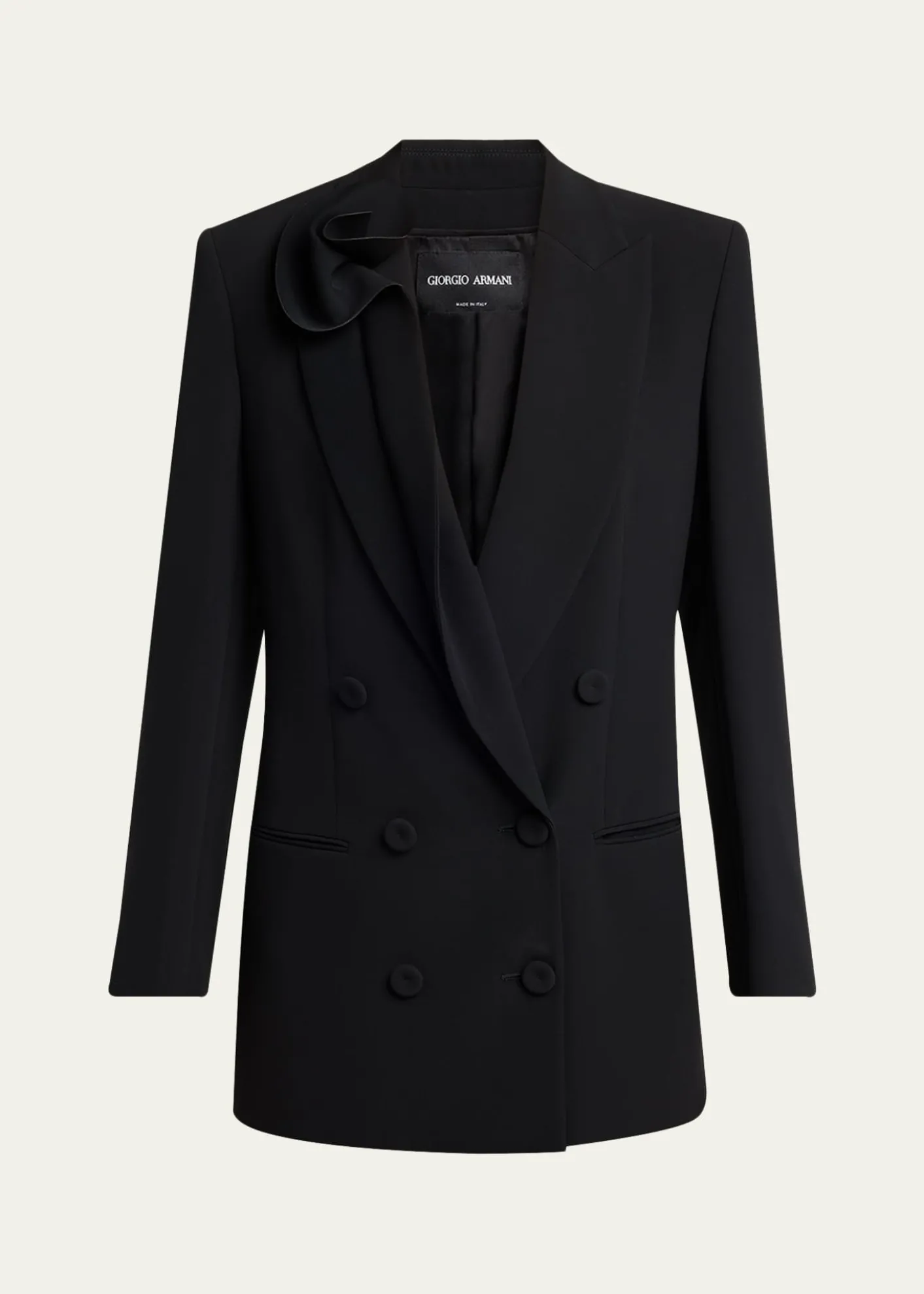 Giorgio ArmaniRosette Lapel Double-Breasted Blazer Jacket