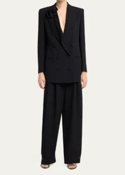 Giorgio ArmaniRosette Lapel Double-Breasted Blazer Jacket