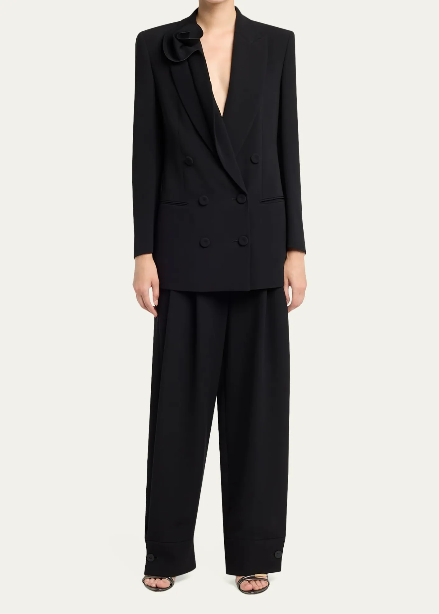 Giorgio ArmaniRosette Lapel Double-Breasted Blazer Jacket