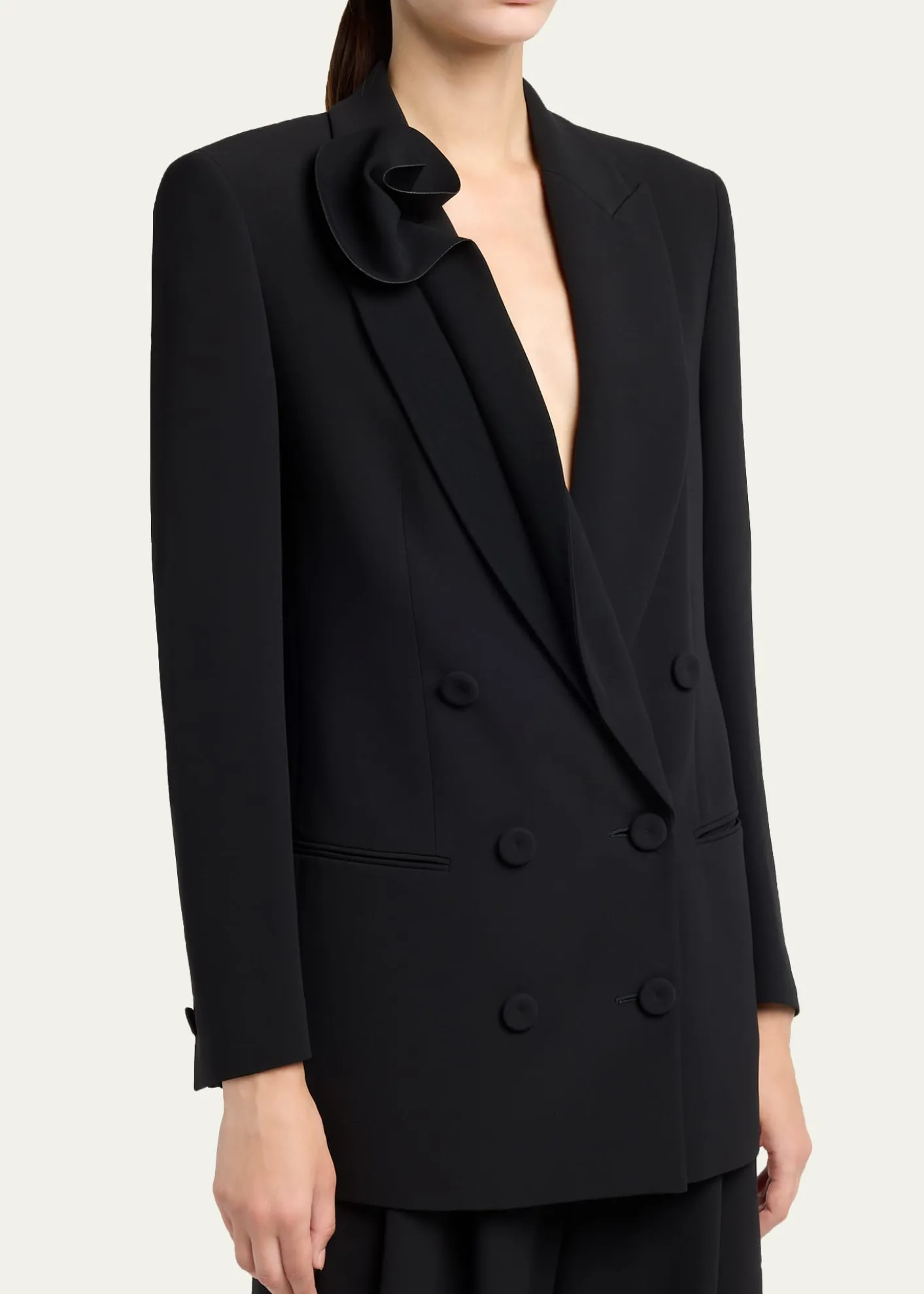 Giorgio ArmaniRosette Lapel Double-Breasted Blazer Jacket