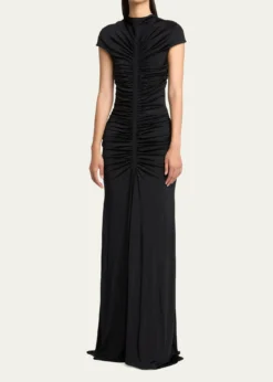 Giorgio ArmaniRuched Cap-Sleeve Rhinestone Gown