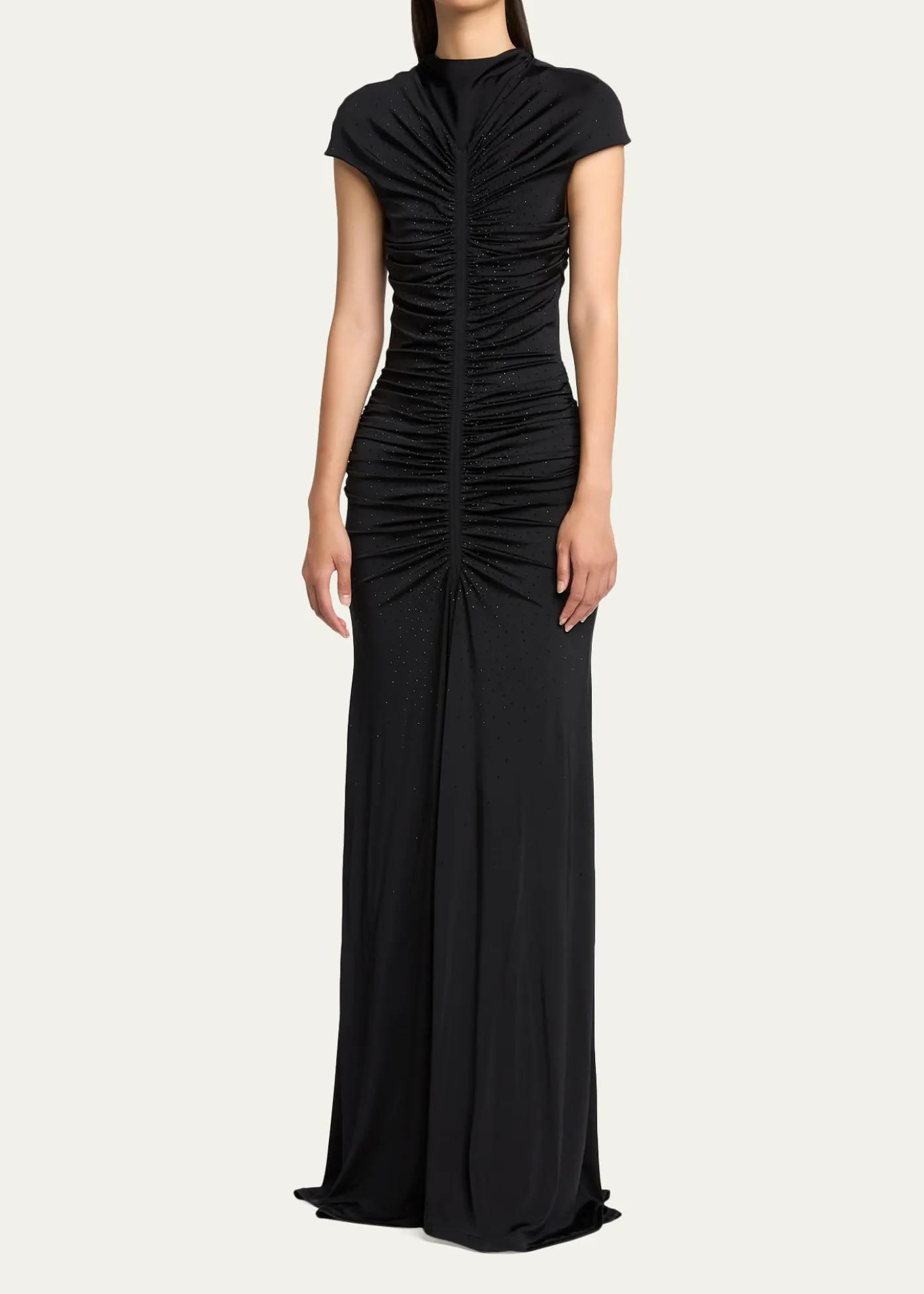 Giorgio ArmaniRuched Cap-Sleeve Rhinestone Gown