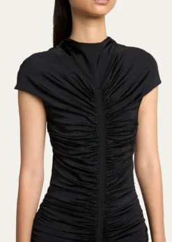 Giorgio ArmaniRuched Cap-Sleeve Rhinestone Gown