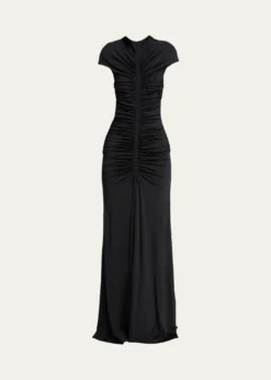 Giorgio ArmaniRuched Cap-Sleeve Rhinestone Gown