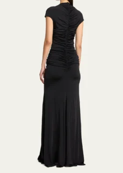 Giorgio ArmaniRuched Cap-Sleeve Rhinestone Gown