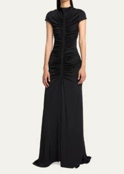 Giorgio ArmaniRuched Cap-Sleeve Rhinestone Gown