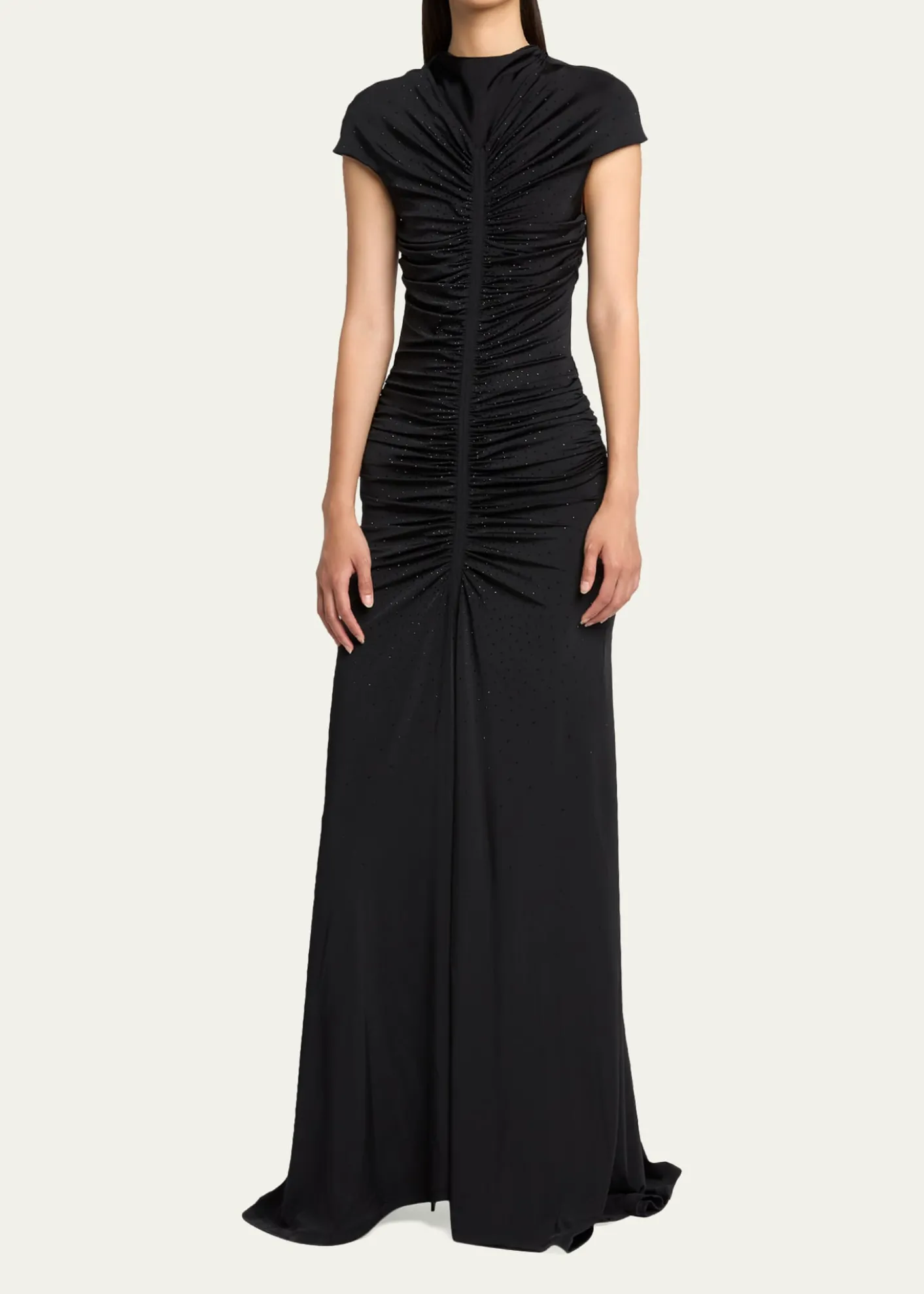 Giorgio ArmaniRuched Cap-Sleeve Rhinestone Gown