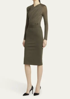 Giorgio ArmaniRuched Jersey Long-Sleeve Midi Dress
