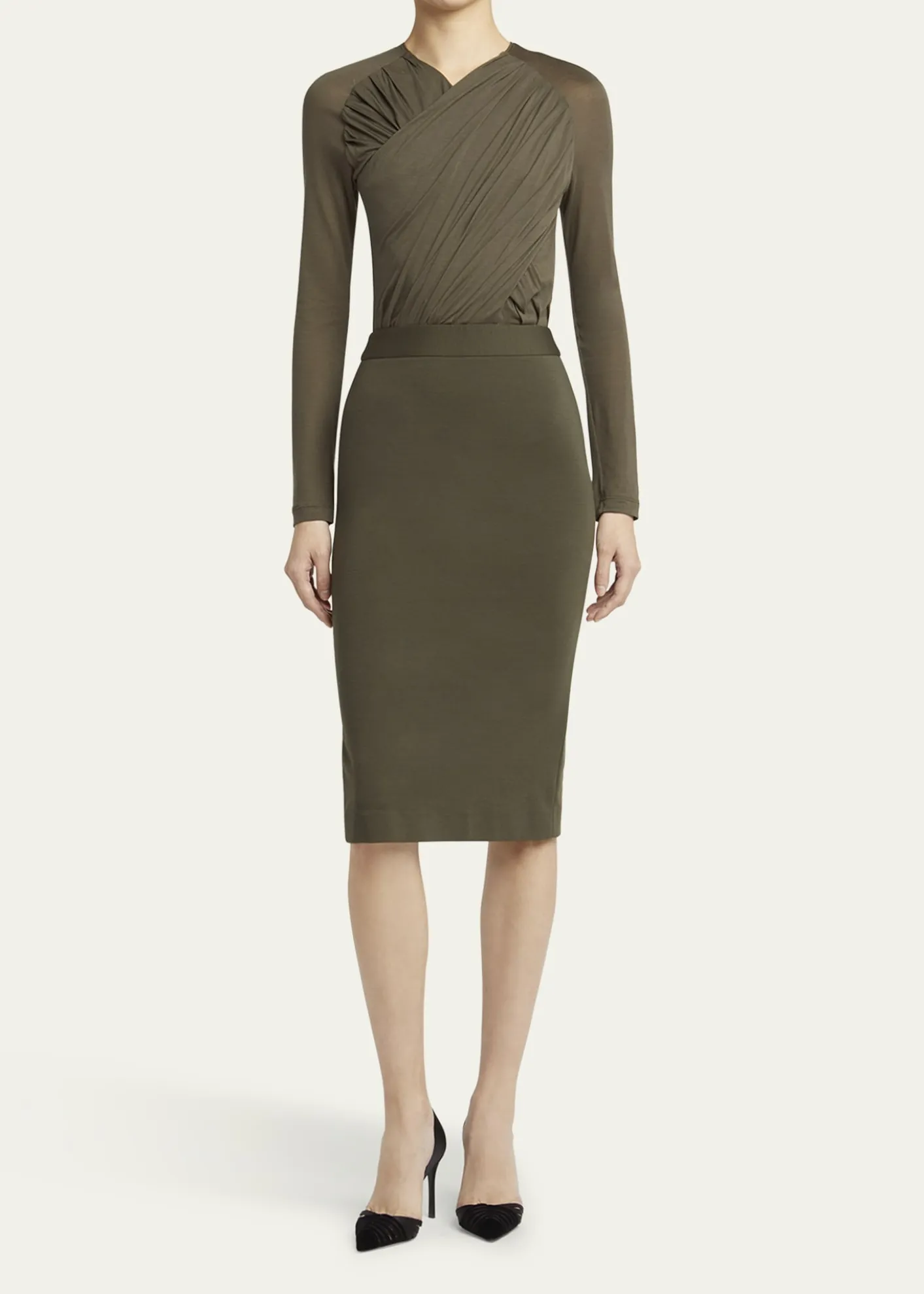 Giorgio ArmaniRuched Jersey Long-Sleeve Midi Dress