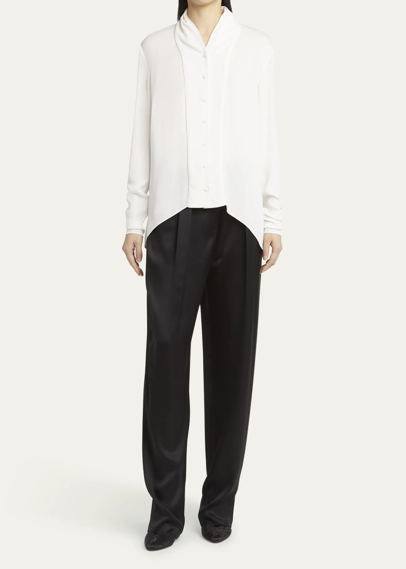 Giorgio ArmaniShawl-Collar Silk Georgette Blouse