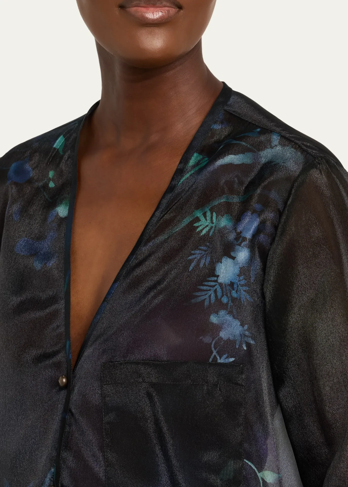 Giorgio ArmaniShimmering Floral Charmeuse Button-Down Shirt