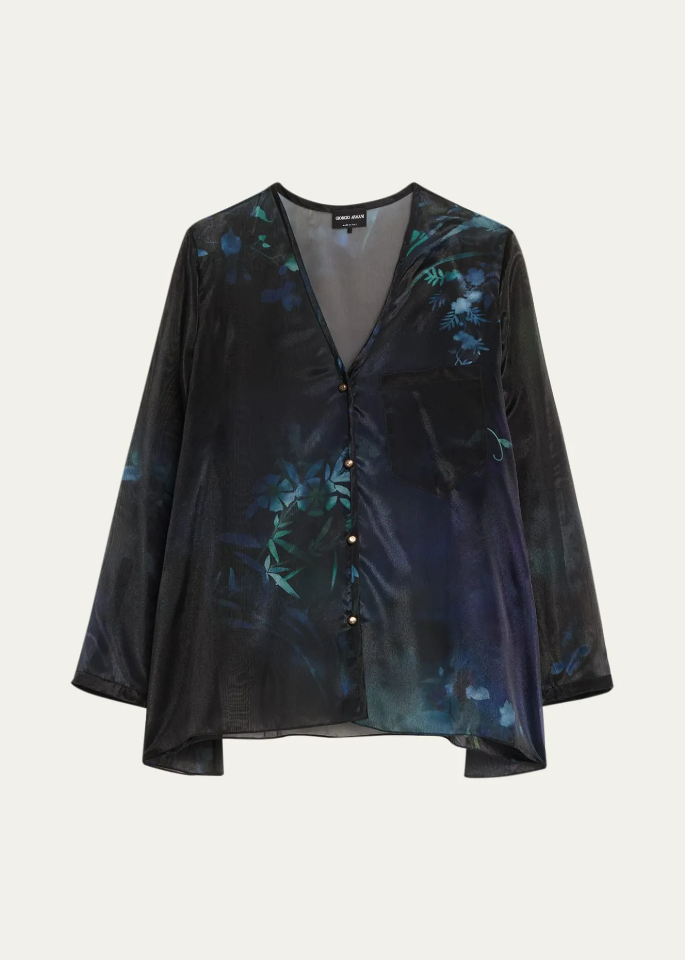 Giorgio ArmaniShimmering Floral Charmeuse Button-Down Shirt