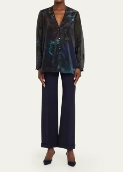Giorgio ArmaniShimmering Floral Charmeuse Button-Down Shirt
