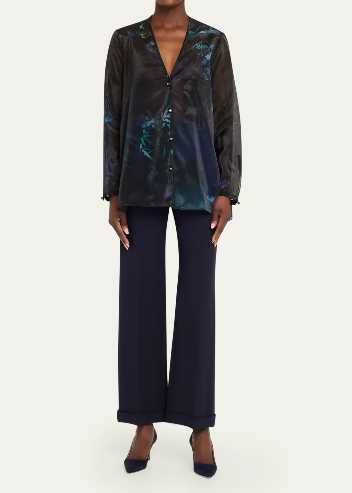 Giorgio ArmaniShimmering Floral Charmeuse Button-Down Shirt
