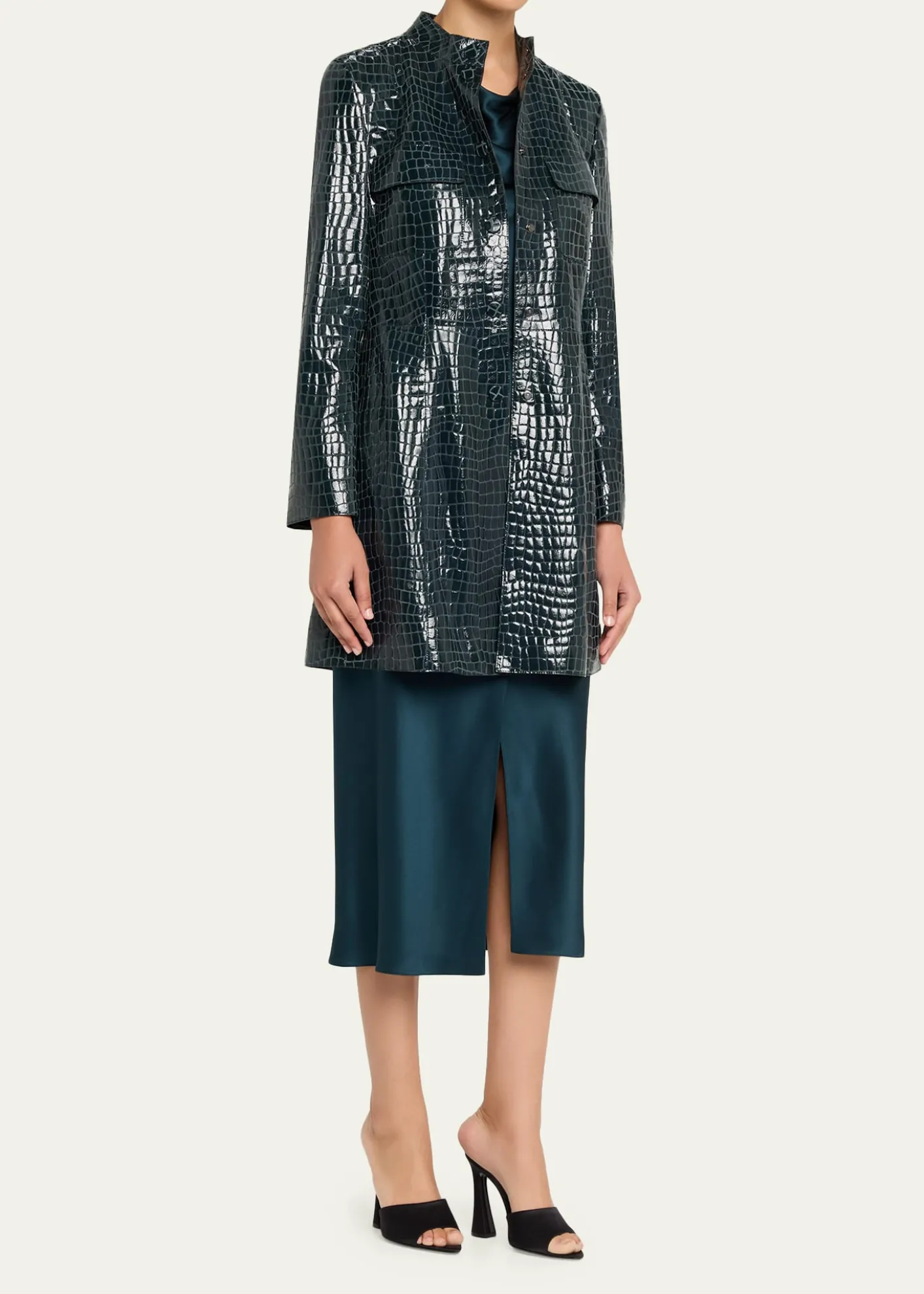 Giorgio ArmaniShiny Croc-Print Leather Trench Coat