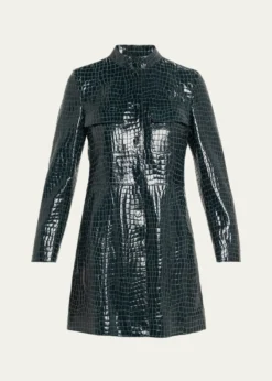 Giorgio ArmaniShiny Croc-Print Leather Trench Coat