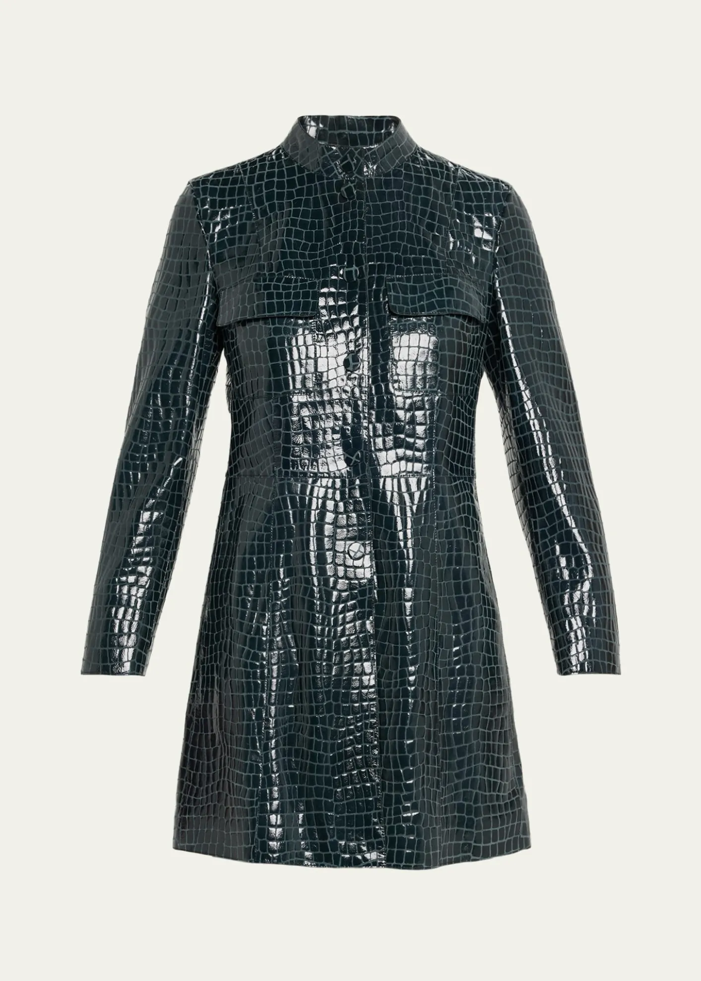 Giorgio ArmaniShiny Croc-Print Leather Trench Coat