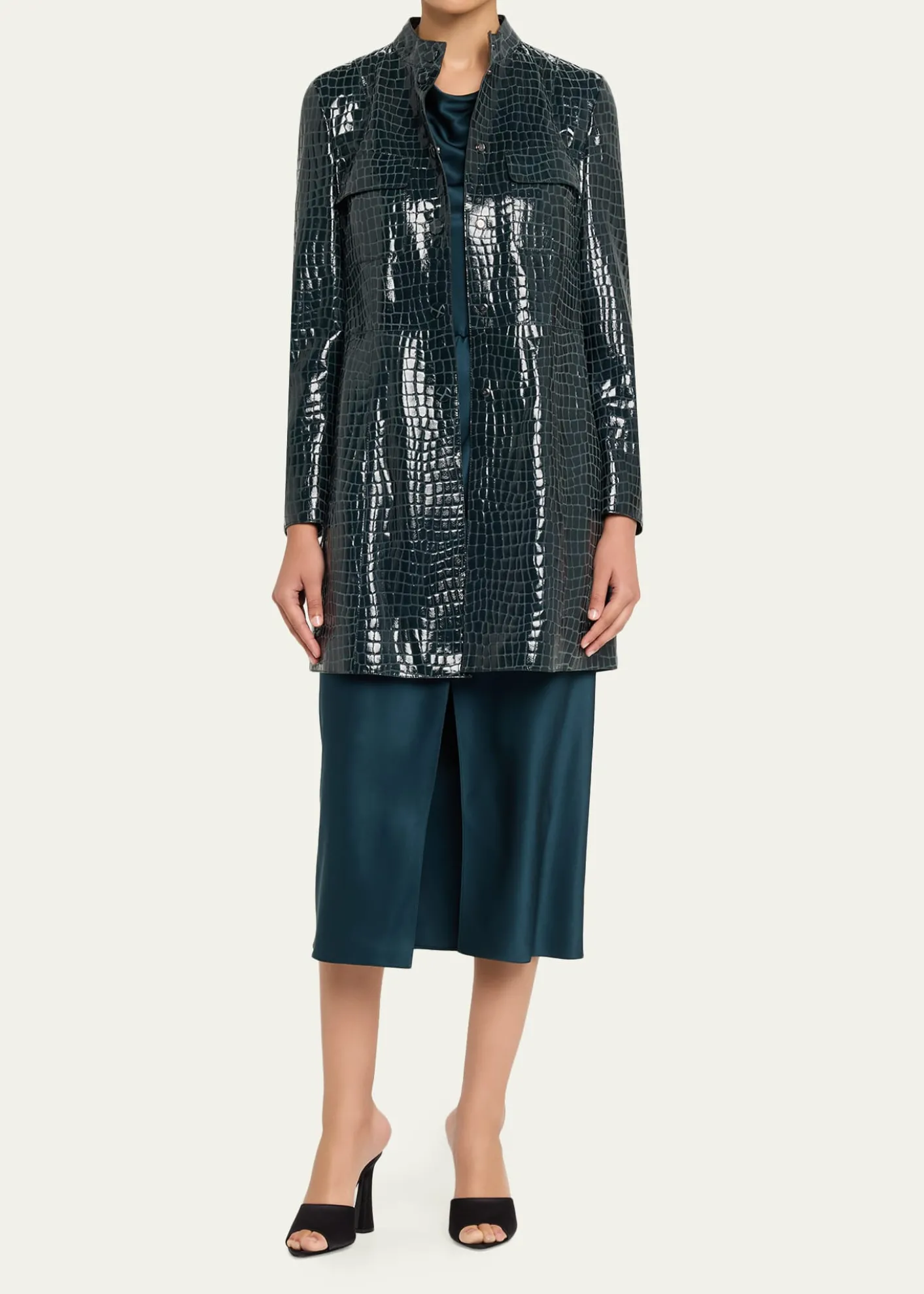 Giorgio ArmaniShiny Croc-Print Leather Trench Coat