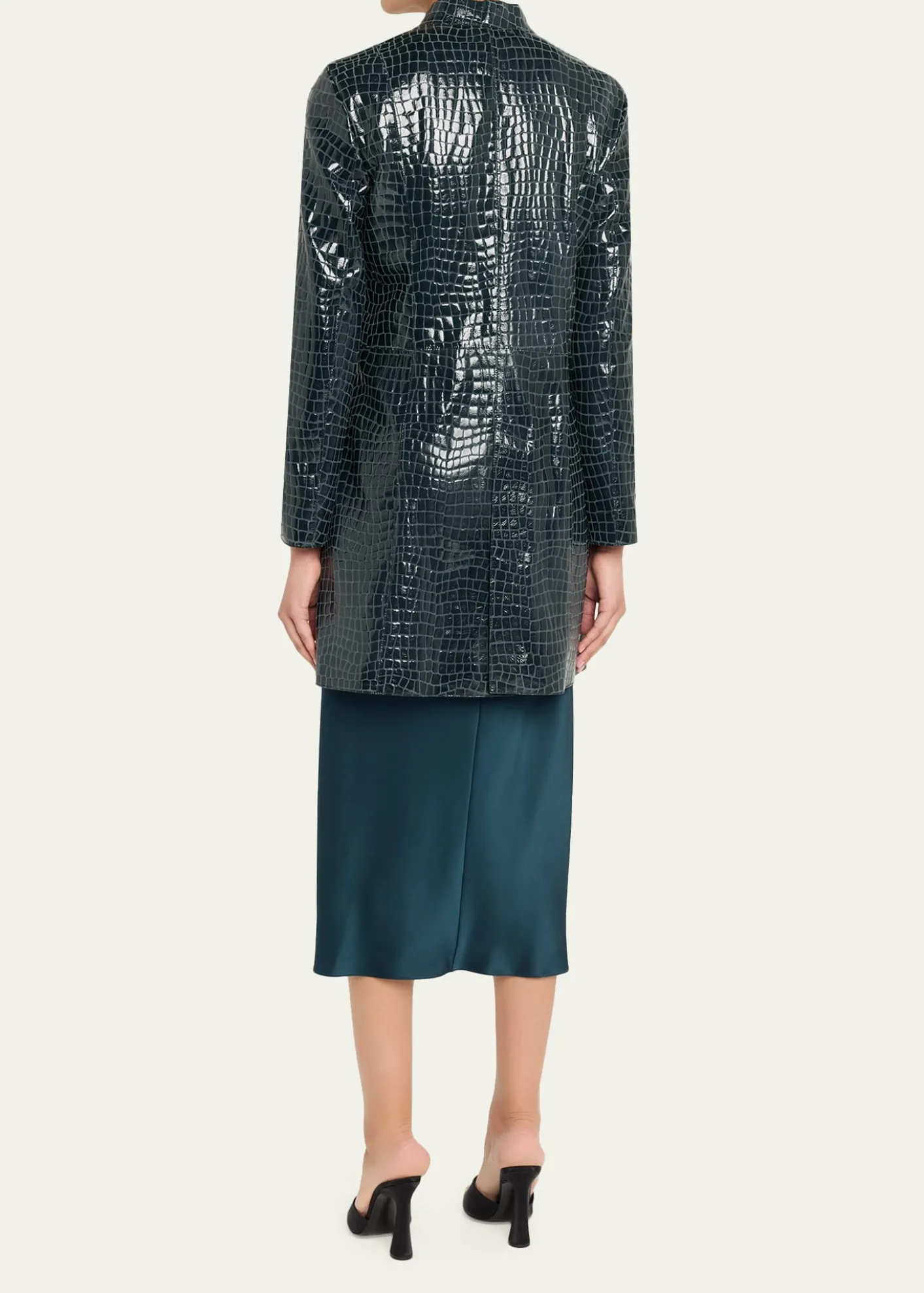 Giorgio ArmaniShiny Croc-Print Leather Trench Coat
