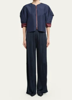 Giorgio ArmaniShort-Sleeve Silk Shantung Caban Coat