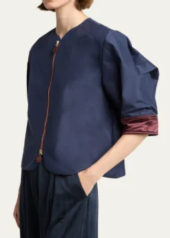 Giorgio ArmaniShort-Sleeve Silk Shantung Caban Coat