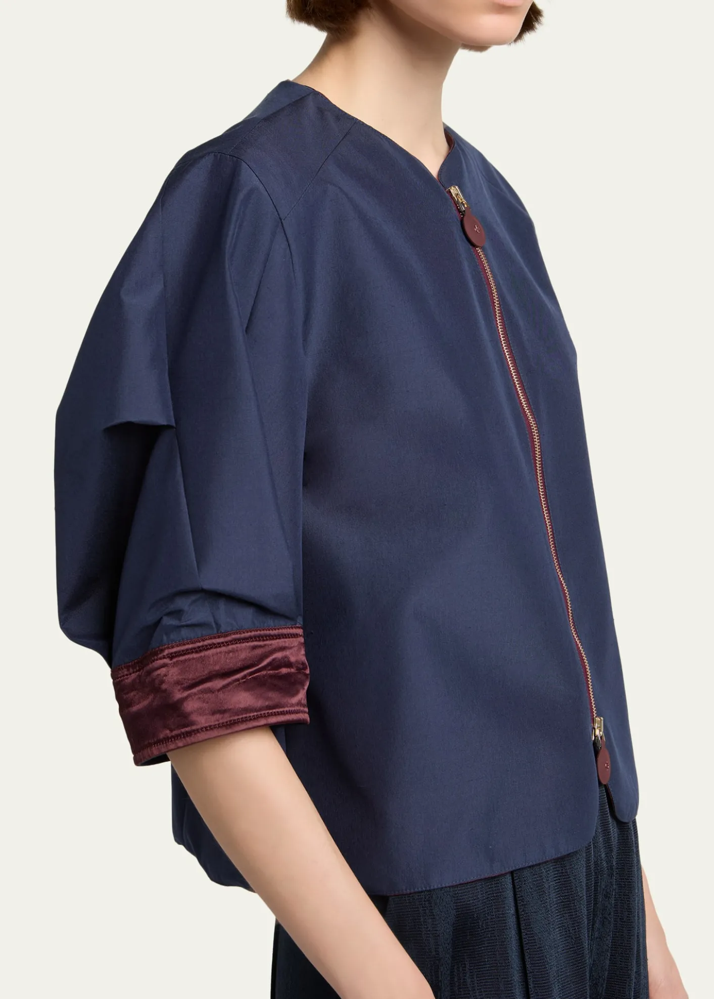 Giorgio ArmaniShort-Sleeve Silk Shantung Caban Coat