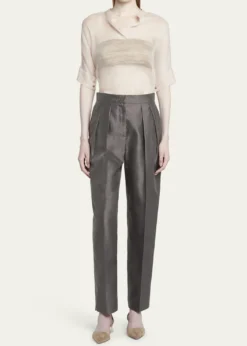 Giorgio ArmaniShort-Sleeve Sheer Silk Tunic Top With Cami