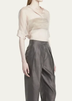 Giorgio ArmaniShort-Sleeve Sheer Silk Tunic Top With Cami