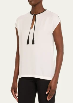 Giorgio ArmaniSilk Georgette Short Blouse with Tie Neck Detail