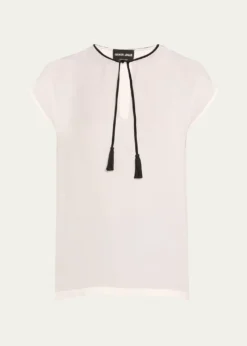 Giorgio ArmaniSilk Georgette Short Blouse with Tie Neck Detail