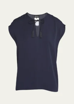 Giorgio ArmaniSilk Georgette Blouse with Fringe Tie Neck Detail
